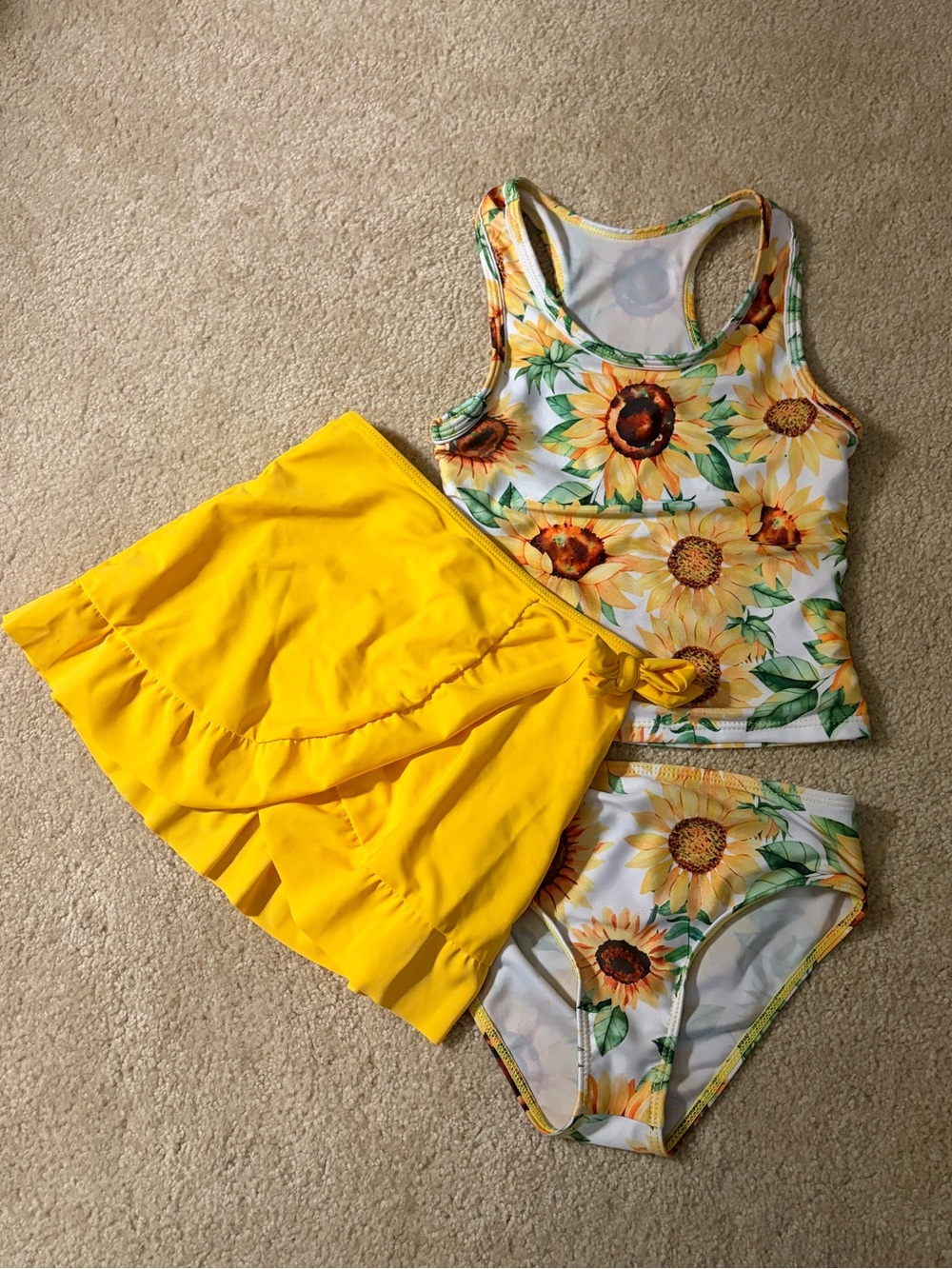 Sunflower Two-Piece Girls' Swim Set with Yellow Swim Skirt